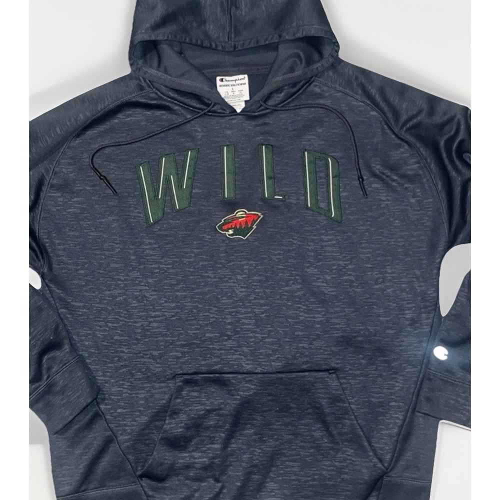 Vintage Y2K‎ Champion Minnesota Wild Hoodie Men's Large Gray Embroidered EUC